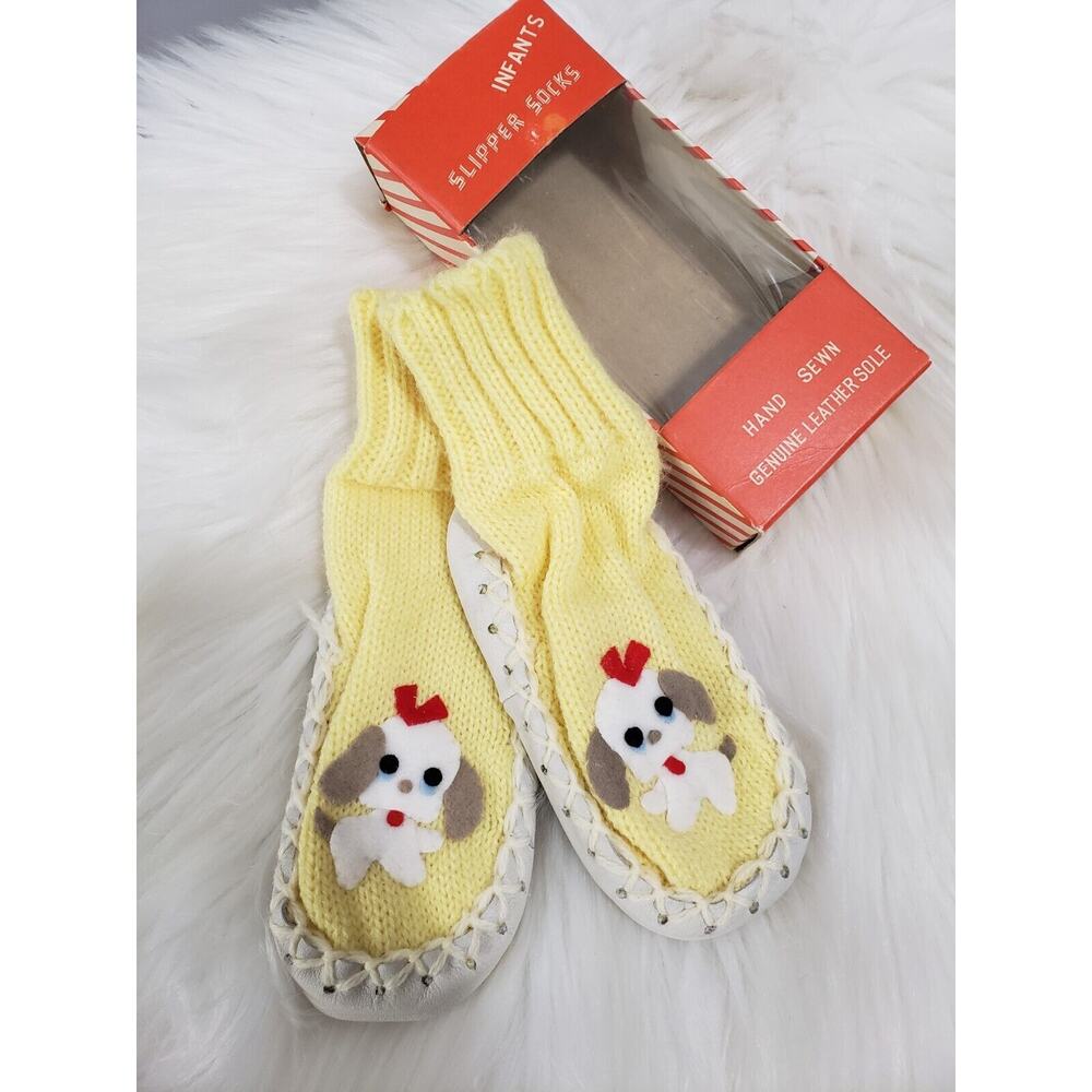 NEW HAND SEWN Vintage Infant Baby Slipper Socks Puppy Dog Poodle Japan Kitschy